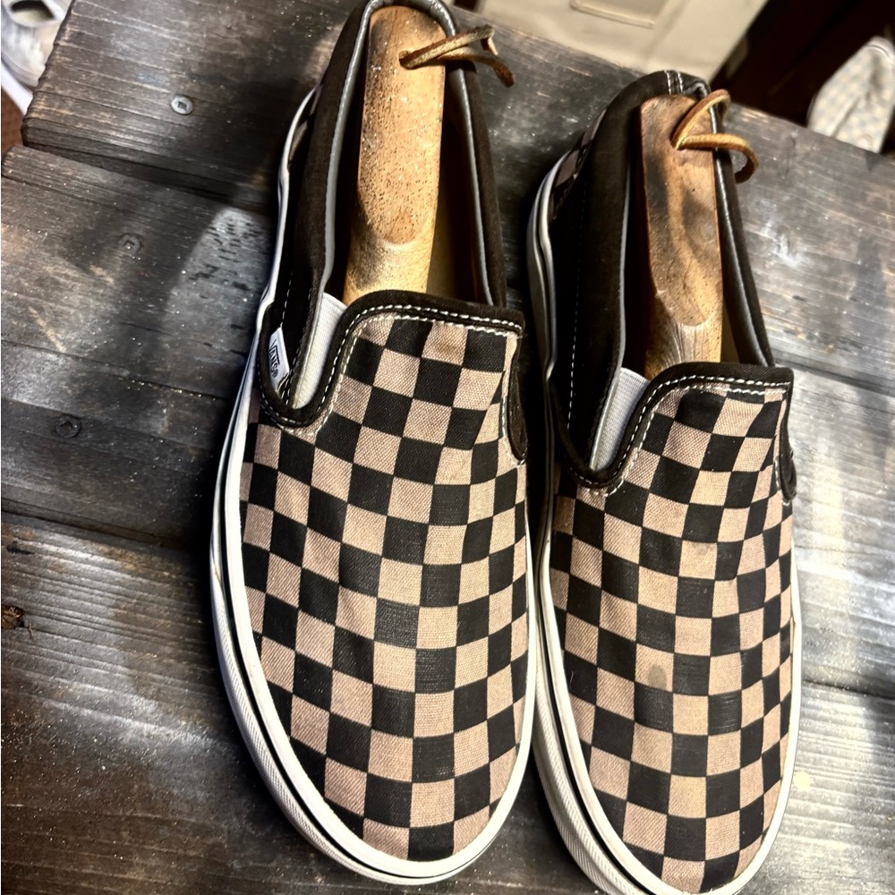Vans classic brown slip-on checkerboard trainers M9 W10.5 good condition